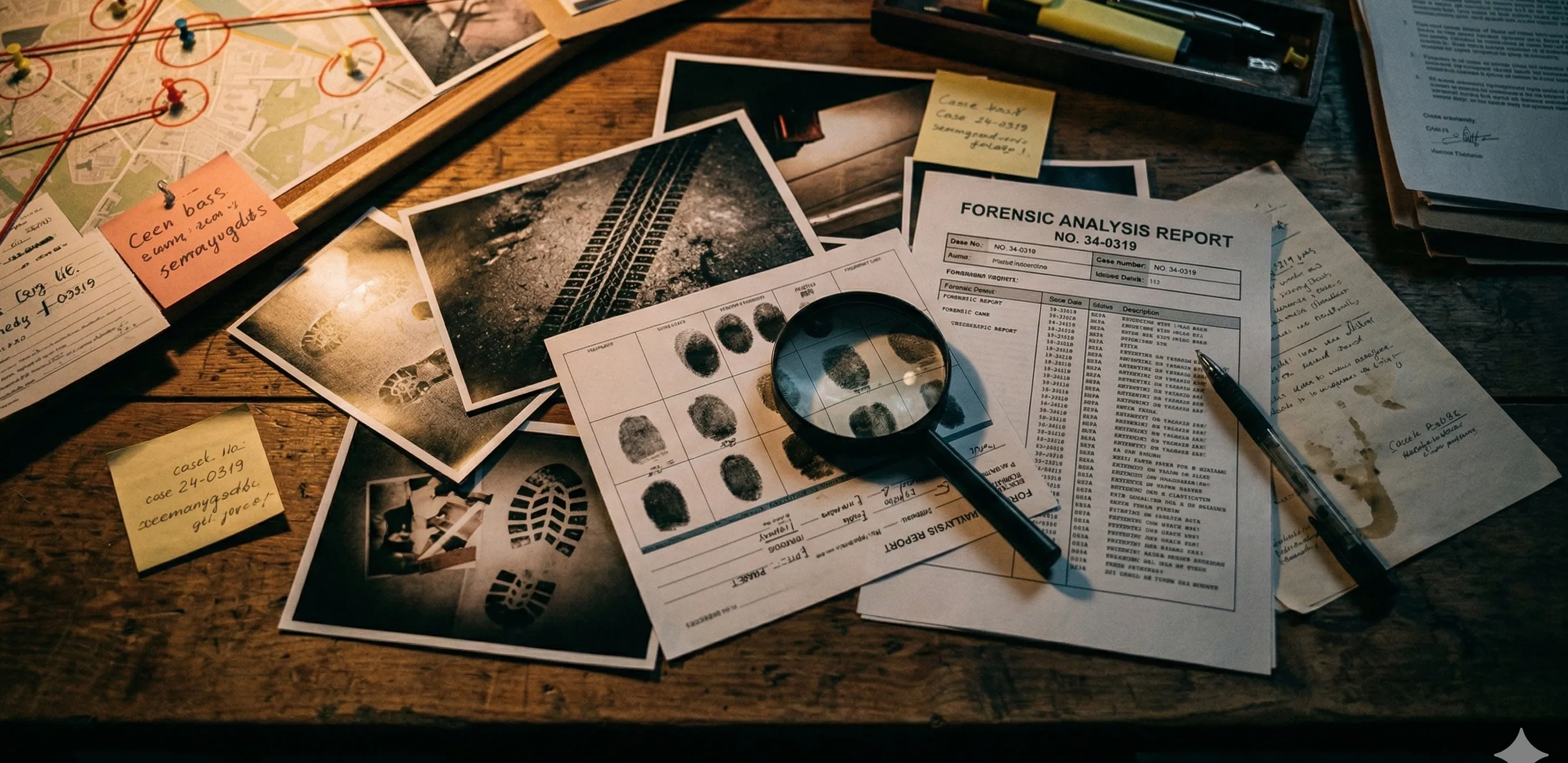 Evidencia: expediente forense sobre mesa